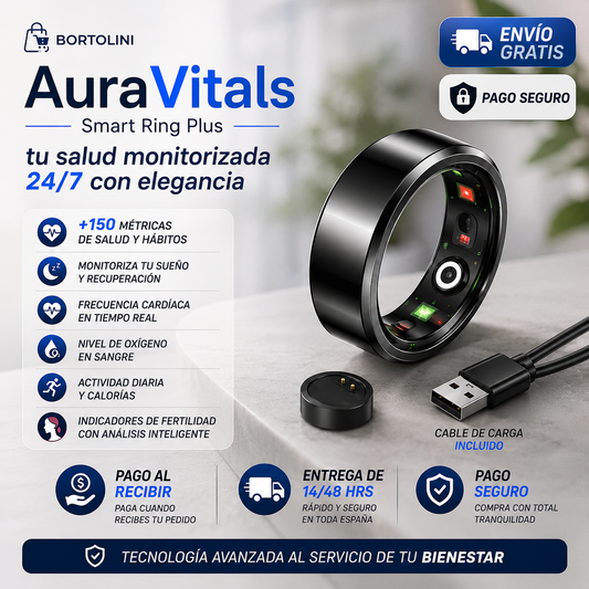 AuraVitals Smart Ring Plus — tu salud monitorizada 24/7 con elegancia, cable de carga y envío gratis