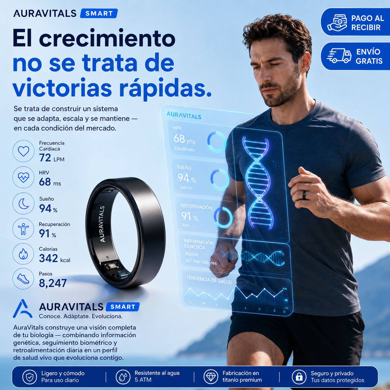 AuraVitals Smart Ring Plus — tu salud monitorizada 24/7 con elegancia, cable de carga y envío gratis