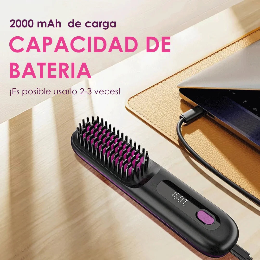 Cepillo Alisador Inalámbrico  Recargable por USB con Apagado Automático, Pantalla LED. Ligero, Duradero, Apto para Todo Tipo de Cabello, Ideal para llevarlo en la cartera, Agarre Elegante, Ideal para cabello voluminoso o con frizz.