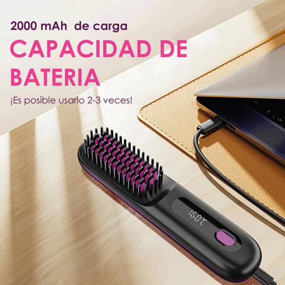 Cepillo Alisador Inalámbrico  Recargable por USB con Apagado Automático, Pantalla LED. Ligero, Duradero, Apto para Todo Tipo de Cabello, Ideal para llevarlo en la cartera, Agarre Elegante, Ideal para cabello voluminoso o con frizz.