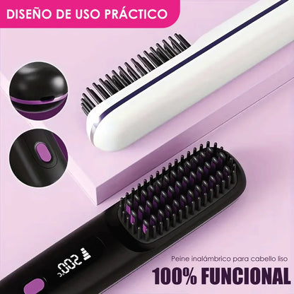 Cepillo Alisador Inalámbrico  Recargable por USB con Apagado Automático, Pantalla LED. Ligero, Duradero, Apto para Todo Tipo de Cabello, Ideal para llevarlo en la cartera, Agarre Elegante, Ideal para cabello voluminoso o con frizz.