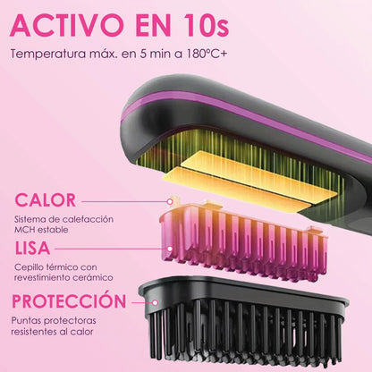 Cepillo Alisador Inalámbrico  Recargable por USB con Apagado Automático, Pantalla LED. Ligero, Duradero, Apto para Todo Tipo de Cabello, Ideal para llevarlo en la cartera, Agarre Elegante, Ideal para cabello voluminoso o con frizz.